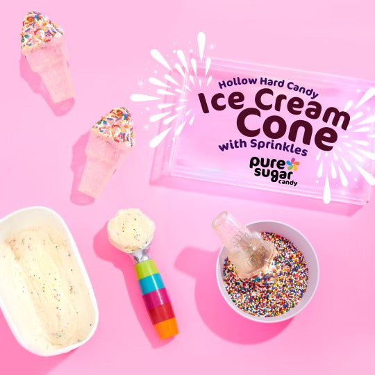 Hollow Hard Candy Ice Cream Cone with Sprinkles Pure Sugar Candy